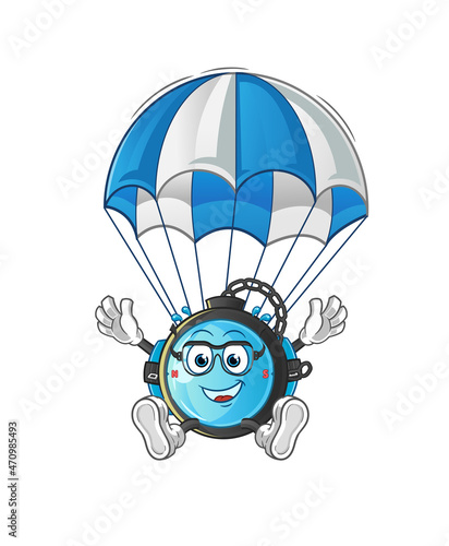 Fototapeta Naklejka Na Ścianę i Meble -  compass skydiving character. cartoon mascot vector