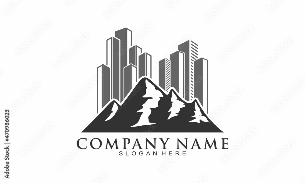 Mountain and city building vector logo
