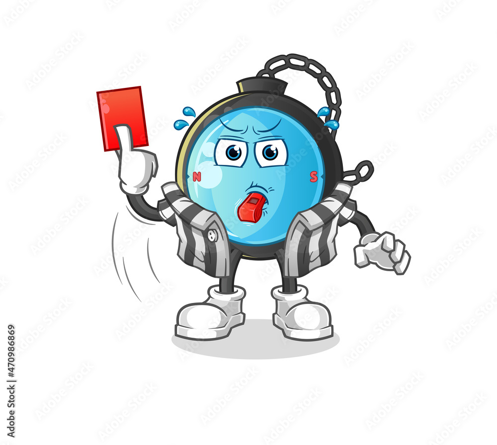 compass referee with red card illustration. character vector