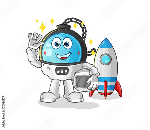 compass astronaut waving character. cartoon mascot vector