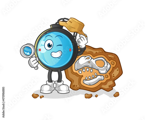 compass archaeologists with fossils mascot. cartoon vector