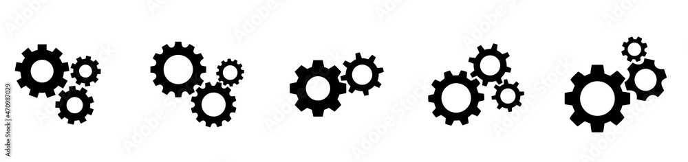 Setting Gear icon set. Black gear wheel icons on white background - stock vector.