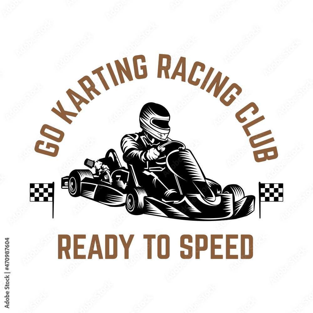 Go Kart racing vector illustration design in rero style, good for event logo also tshirt and racing team logo - obrazy, fototapety, plakaty 