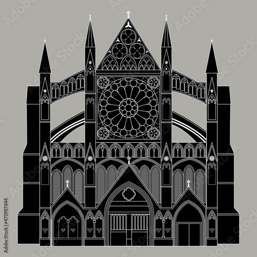 Westminster Abbey. Black and white drawing. Vector.