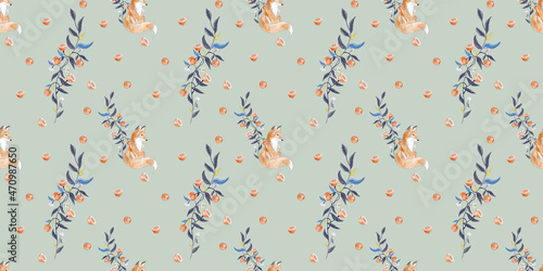 hand drawing cute seamless pattern childrens with a fox