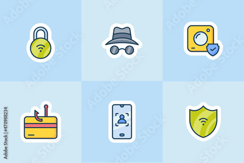 wifi security lock and incognito protection with smartphone apps face recognition icon for sticker or stickers set collection