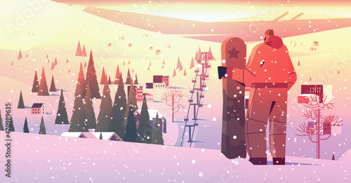 snowboarder man standing with snowboard sportsman snowboarding doing activities winter vacation concept