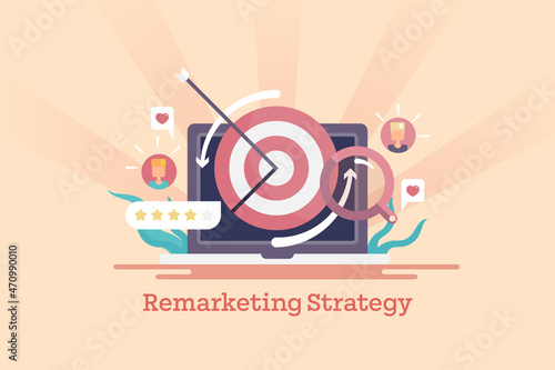 Remarketing strategy, digital ads retargeting online customers, digital marketing and business communication technology, modern concept marketing web banner template for presentation.