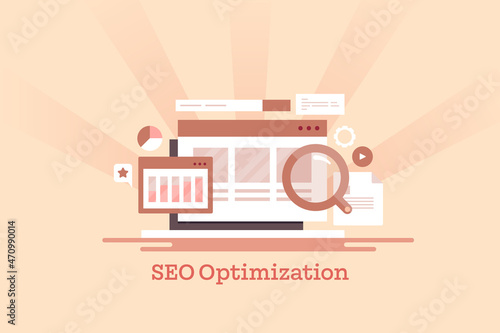 Search engine optimization, SEO data analytics, keyword research, website ranking, web traffic examine. SEO information on dashboard interface. Business technology concept.