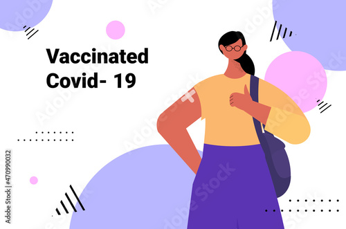 vaccinated woman after vaccine injection successful covid-19 vaccination concept portrait