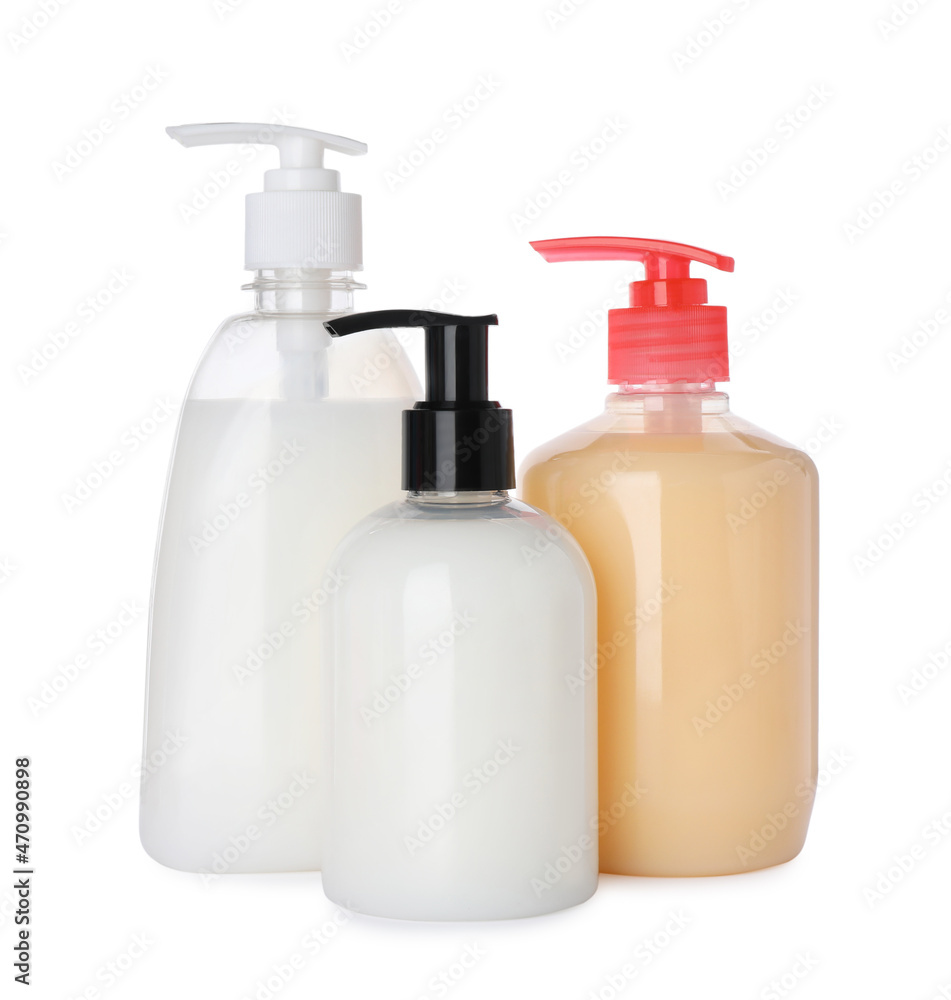 Dispensers of liquid soap on white background Dispensers of liquid soap on white background