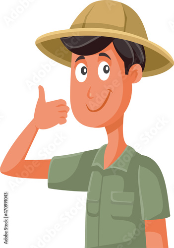 Man Wearing Safari Costume Holding Thumbs Up Vector Cartoon