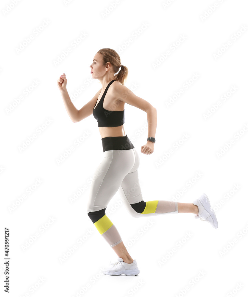 Sporty running woman on white background Sporty running woman on white background
