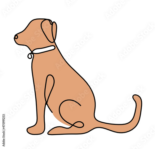 Silhouette of abstract color dog as line drawing on white. Vector