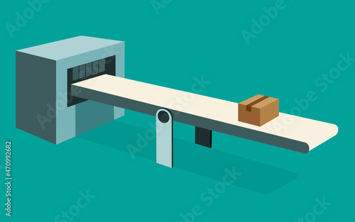 A vector illustration with only one piece of luggage on the conveyor belt.