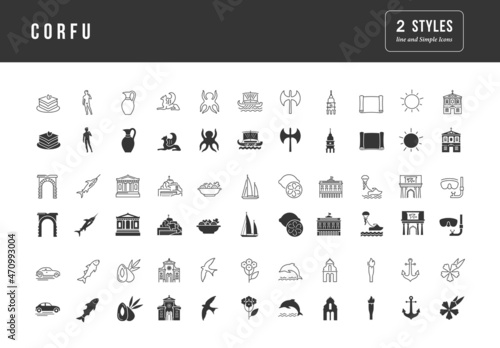 Set of simple icons of Corfu