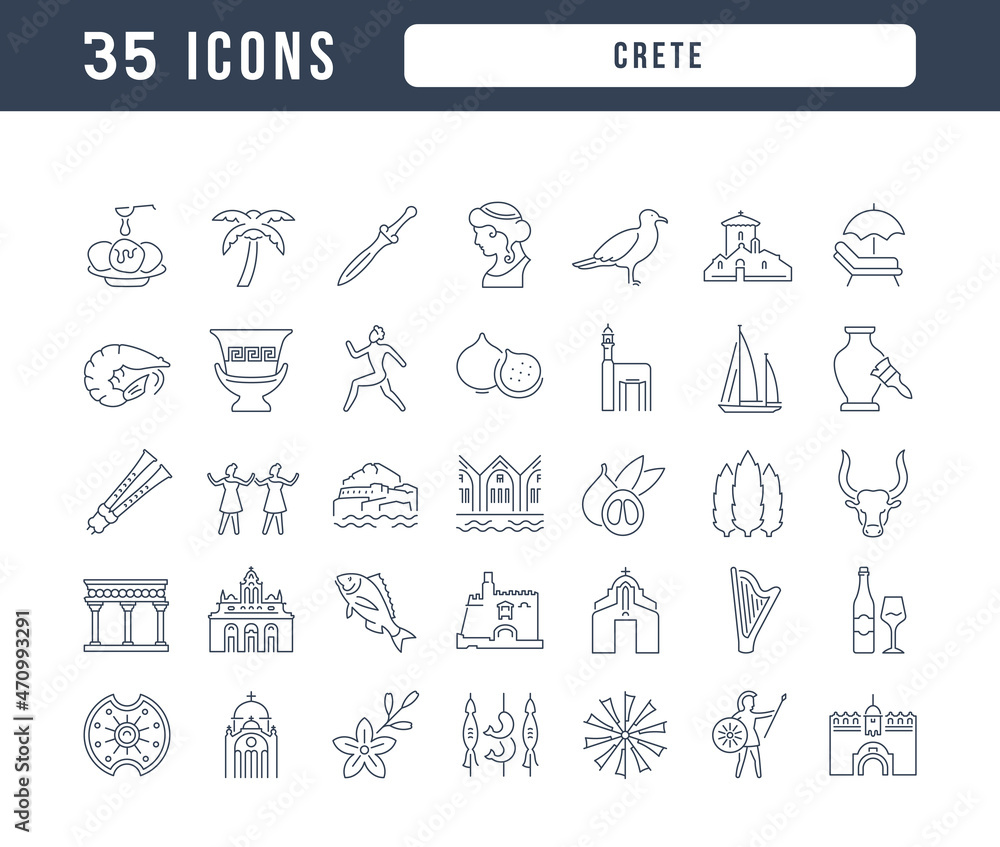 Set of linear icons of Crete