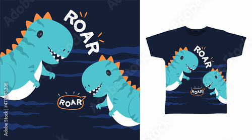 Cool dinosaurs cartoon tshirt design
