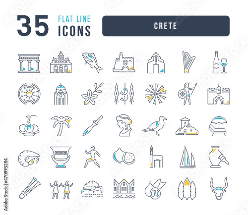 Set of linear icons of Crete