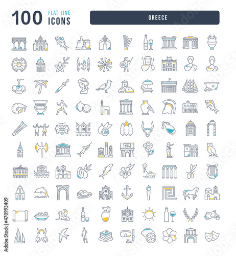 Set of linear icons of Greece