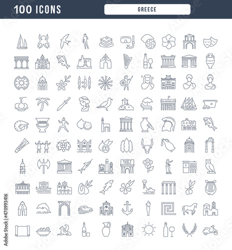 Set of linear icons of Greece
