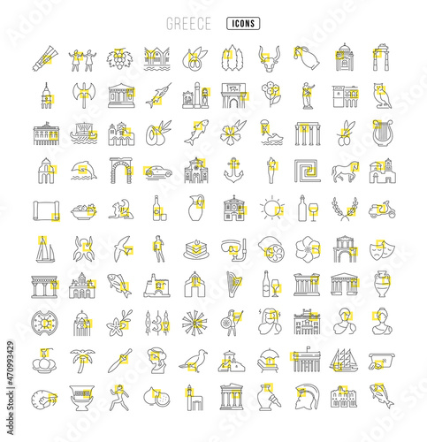 Set of linear icons of Greece