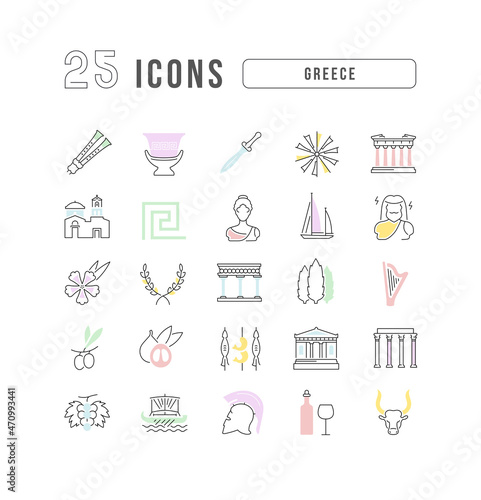 Set of linear icons of Greece