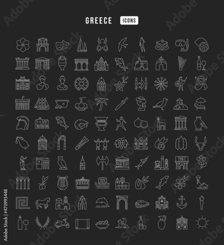 Set of linear icons of Greece