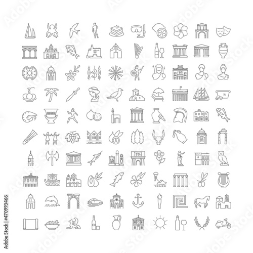 Set of linear icons of Greece