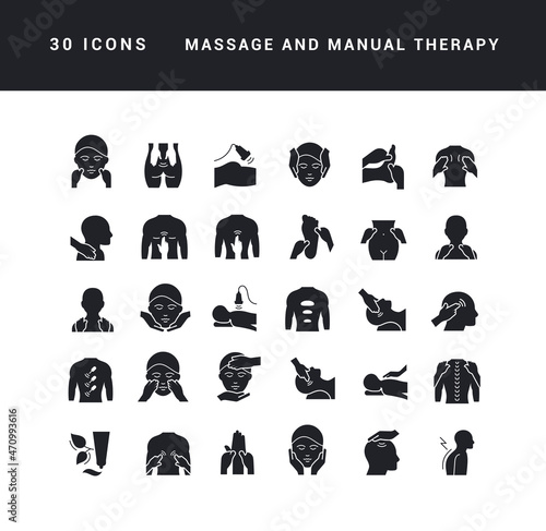 Set of simple icons of Massage and Manual Therapy