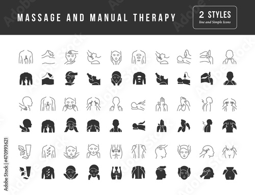 Set of simple icons of Massage and Manual Therapy