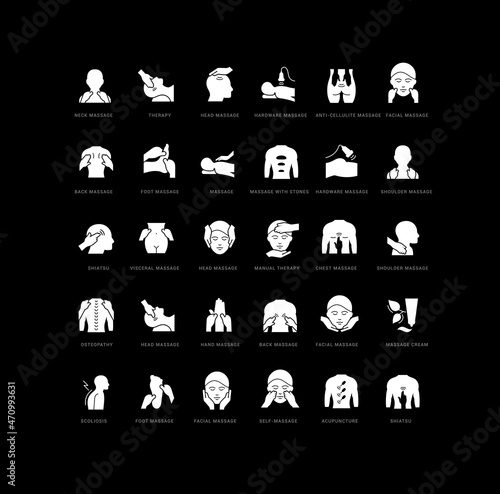 Set of simple icons of Massage and Manual Therapy