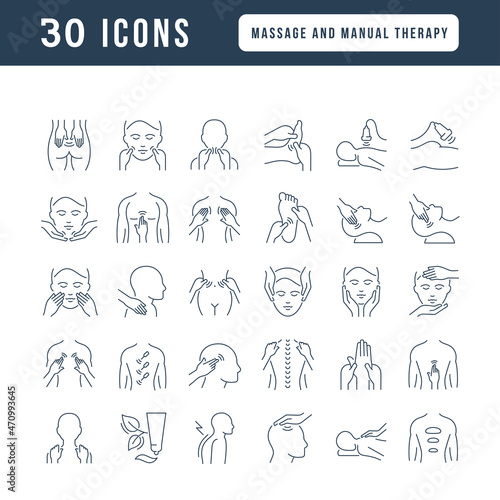 Set of linear icons of Massage and Manual Therapy