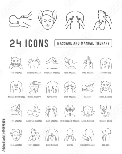 Set of linear icons of Massage and Manual Therapy