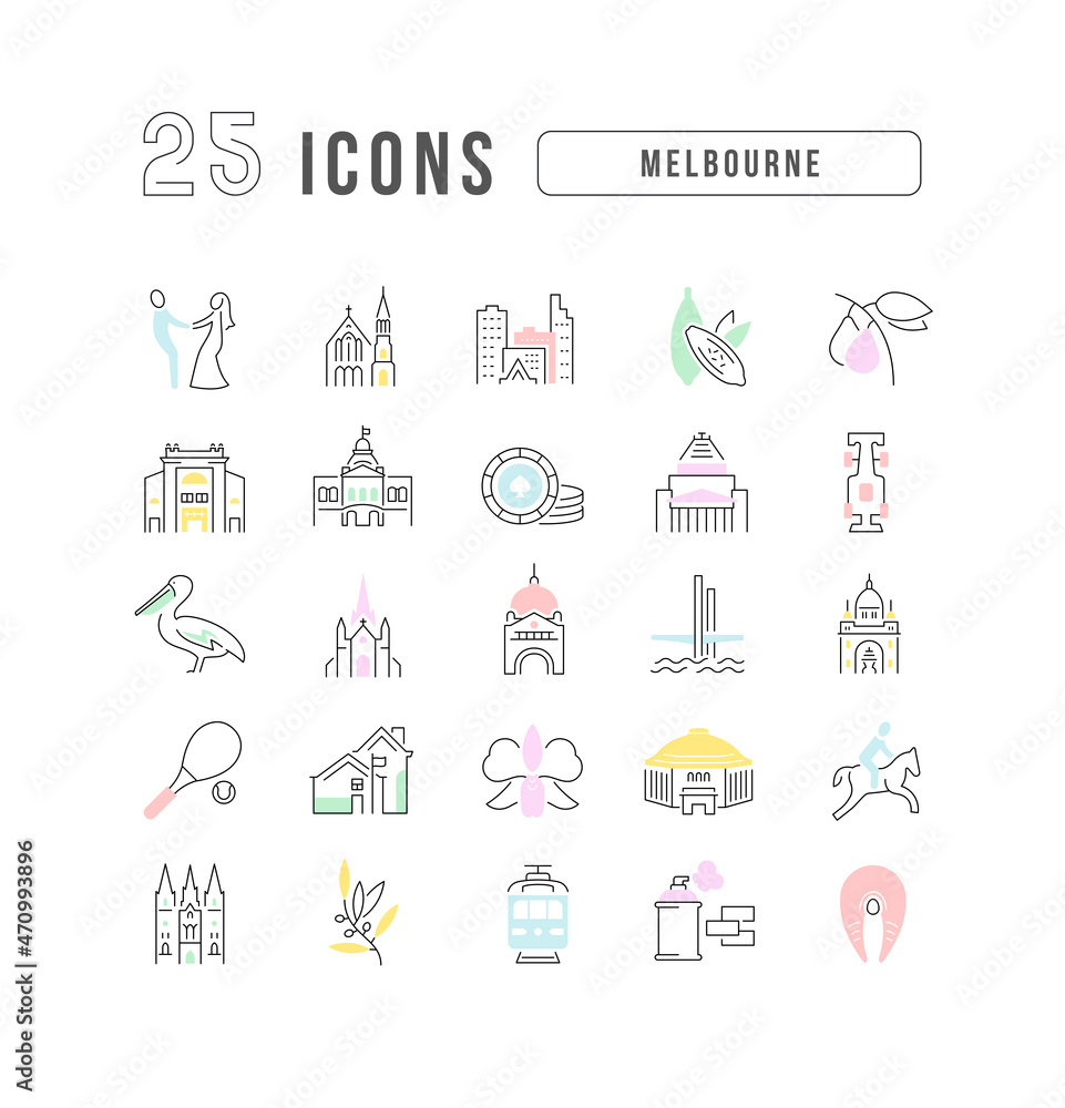 Set of linear icons of Melbourne Set of linear icons of Melbourne