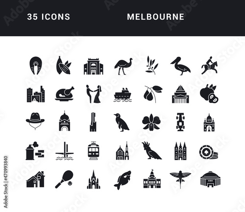 Set of simple icons of Melbourne