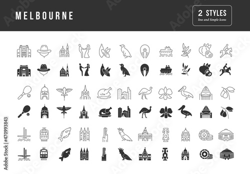 Set of simple icons of Melbourne