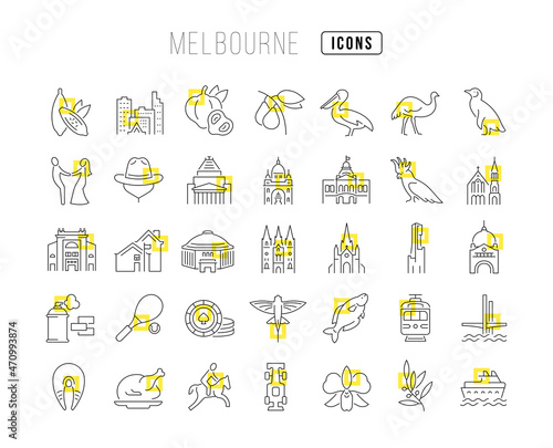 Set of linear icons of Melbourne