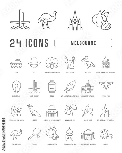 Set of linear icons of Melbourne