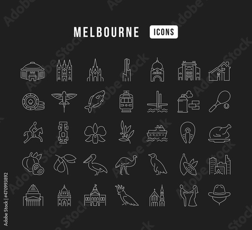 Set of linear icons of Melbourne