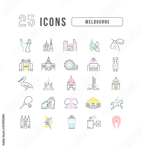 Set of linear icons of Melbourne