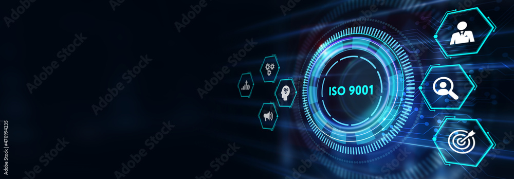 The concept of business, technology, the Internet and the network. virtual screen of the future and sees the inscription: ISO 9001. 3d illustration The concept of business, technology, the Internet and the network. virtual screen of the future and sees the inscription: ISO 9001. 3d illustration