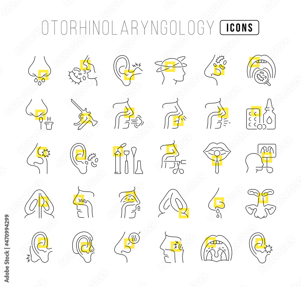 Set of linear icons of Otorhinolaryngology Set of linear icons of Otorhinolaryngology