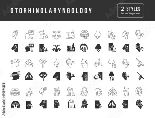 Set of simple icons of Otorhinolaryngology