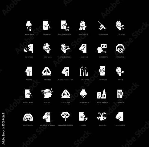 Set of simple icons of Otorhinolaryngology