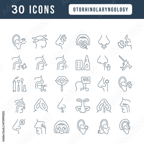Set of linear icons of Otorhinolaryngology