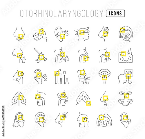 Set of linear icons of Otorhinolaryngology