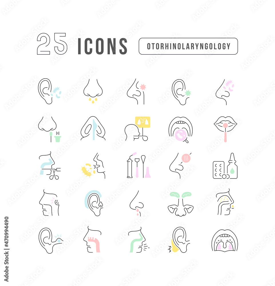 Set of linear icons of Otorhinolaryngology Set of linear icons of Otorhinolaryngology