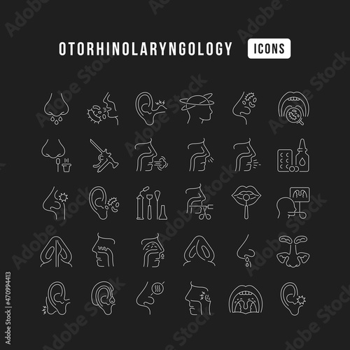 Set of linear icons of Otorhinolaryngology