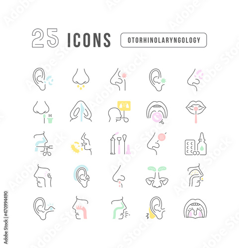 Set of linear icons of Otorhinolaryngology